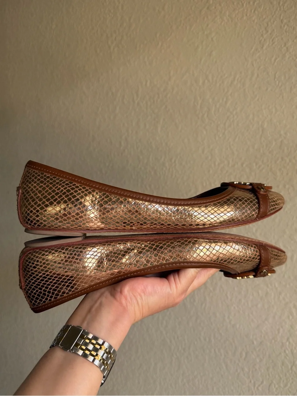 Tory Burch Aaden Ballet Mirror Snake Print Flats